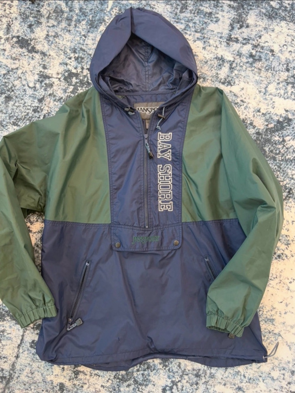 Jansport Navy & Forest Green Bay Shore Pullover Windbreaker